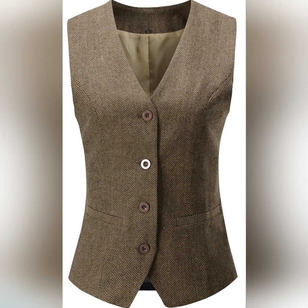 Women's Brown Herringbone Vest